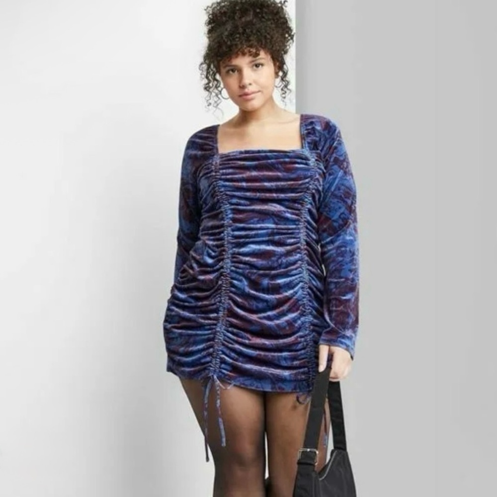 XXL Velvet Marble Dress Wild Fable Angel Bodycon Ruched Long Sleeve